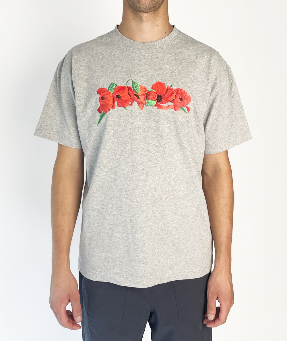 Poppy Flowers Tee Heather Grey