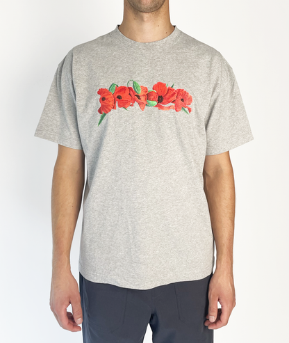 Poppy Flowers Tee Heather Grey