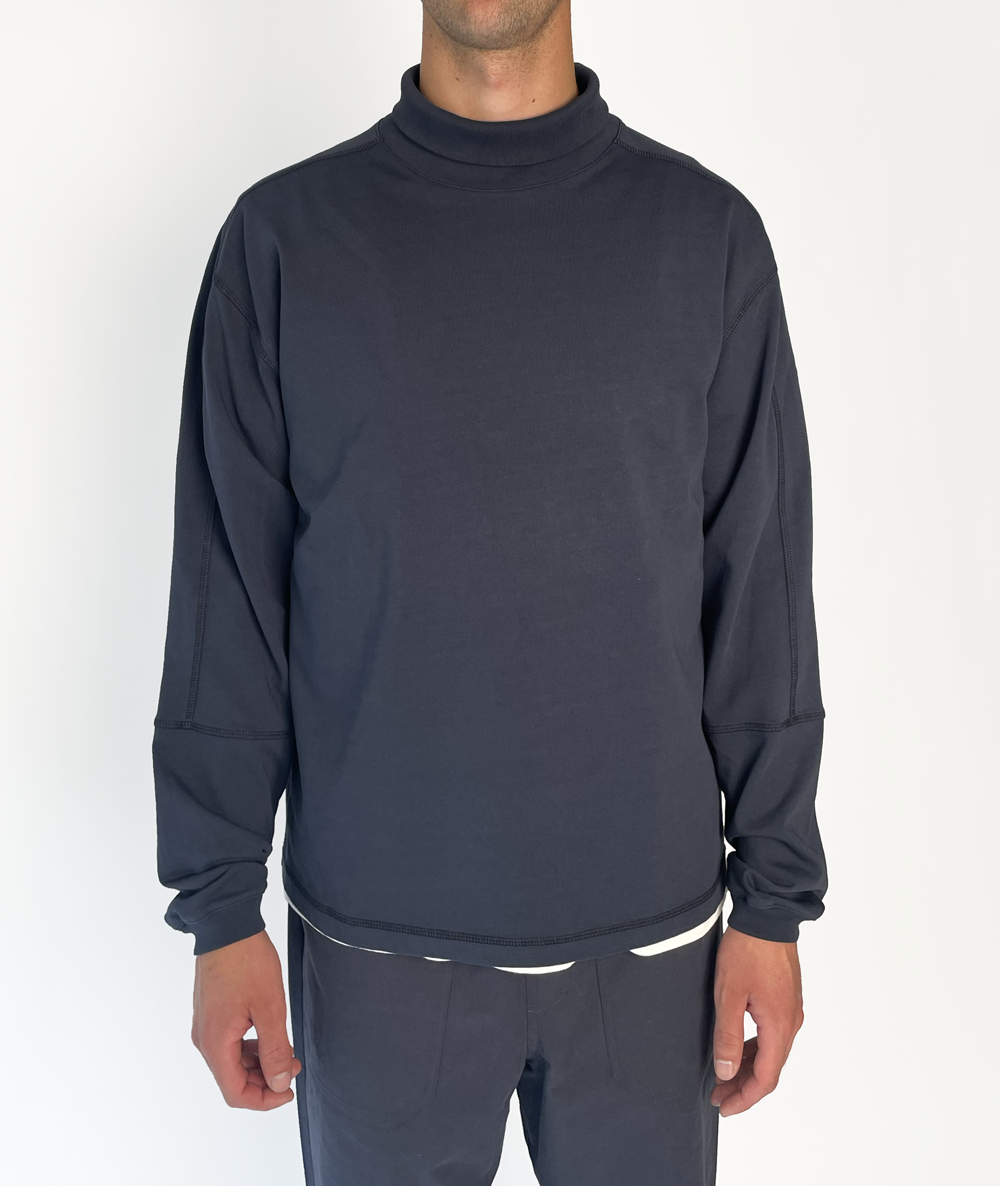 Roll Neck Split LS Navy