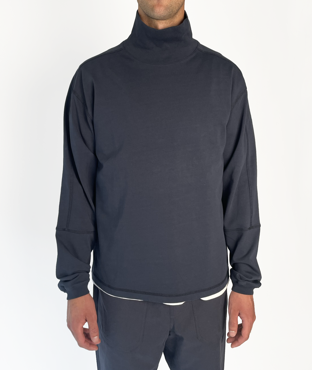 Roll Neck Split LS Navy